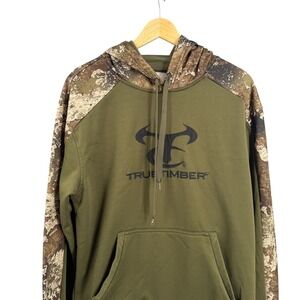 True Timber Camo Hoodie Olive Green Logo Fleece Pullover Mens Medium Hunting